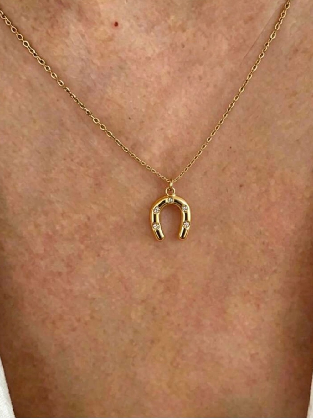 Gold Horseshoe Pendant Necklace - Women's Lucky Charm Western Necklace